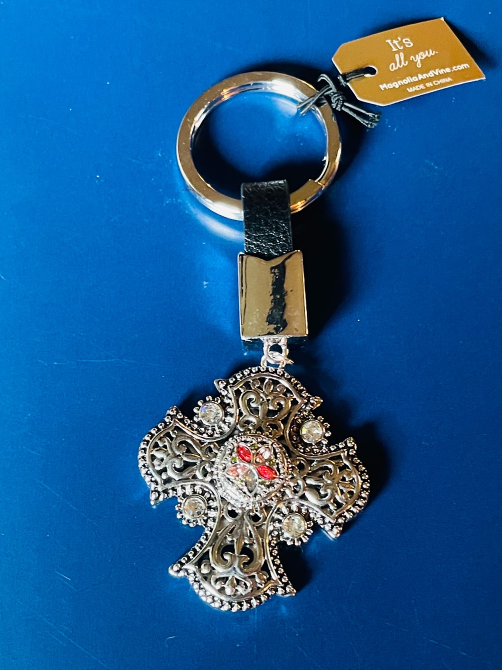 Magnolia & Vine Silver Cross with snap purse charm/keychain